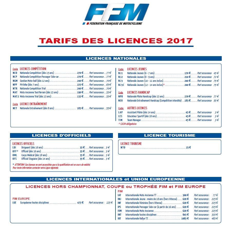 tarifs 2017