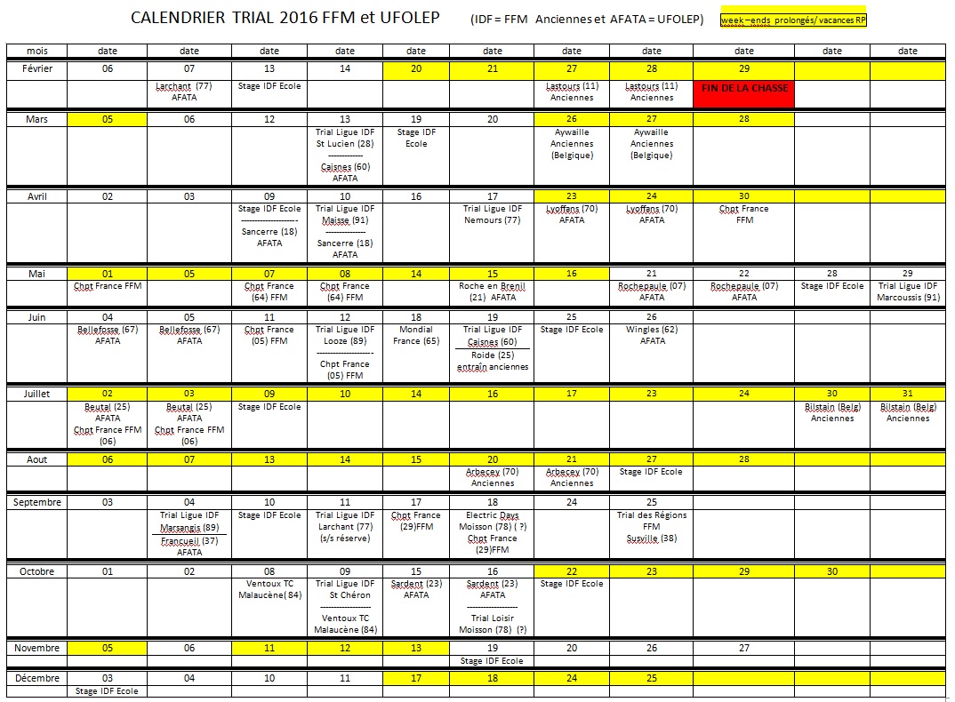 calendrier 2016