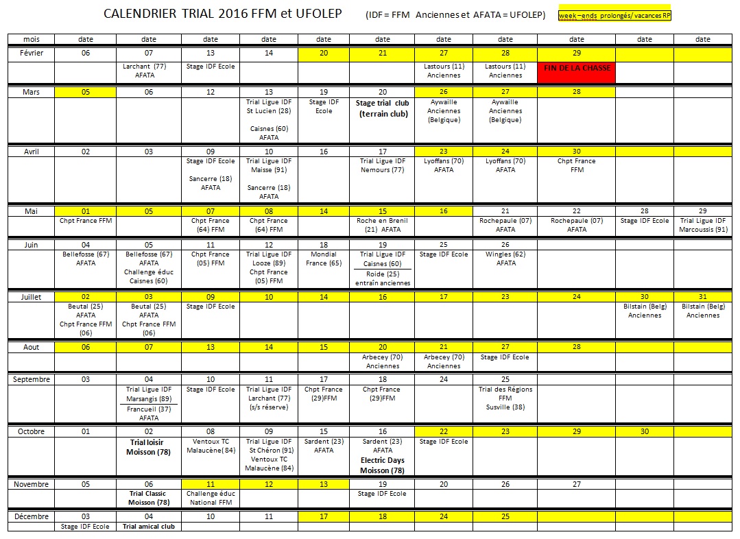 calendrier 2016